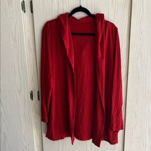 Elegant Red Hooded Cardigan